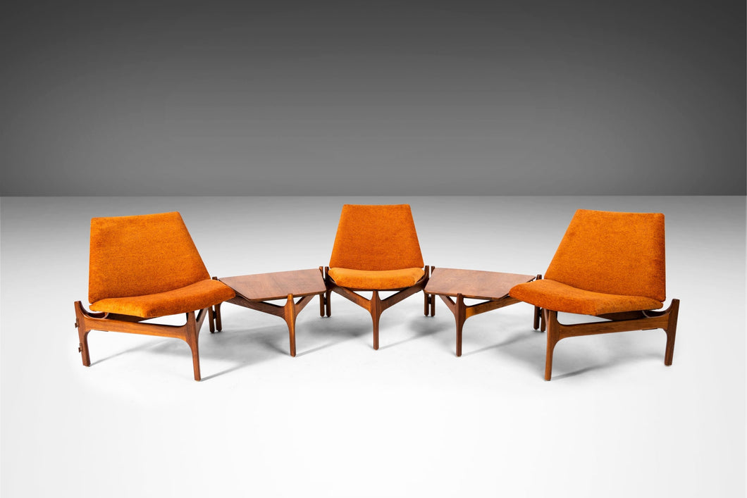 Modular 5-Piece Sectional of 3 Chairs and 2 Tables for Brown Saltman in Walnut, c. 1950's-ABT Modern