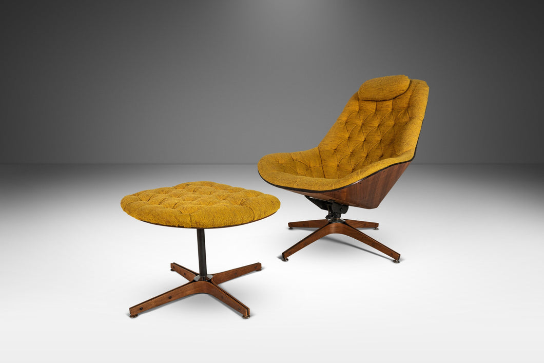 Mr. Chair Lounge Chair and Ottoman in Original Mustard Knit Fabric by George Mulhauser for Plycraft, USA, c. 1960's-ABT Modern