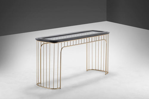 Nickel and Ebonized Oak Regency Console / Sofa Table, USA, c. 1970s-ABT Modern