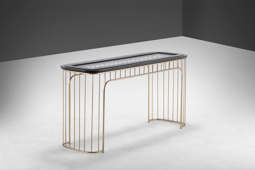 Nickel and Ebonized Oak Regency Console / Sofa Table, USA, c. 1970s-ABT Modern