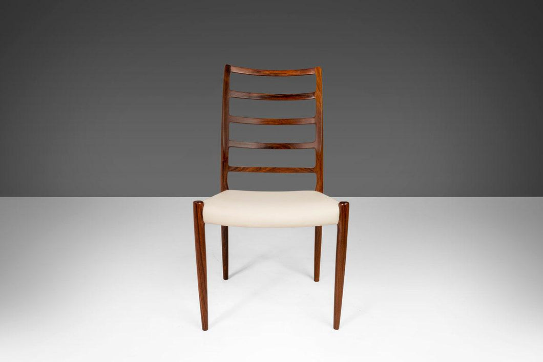 Niels Møller for J.L. Møllers Møbelfabrik Model No. 82 Dining Chair / Desk Chair in Rosewood and White Leather, Denmark-ABT Modern