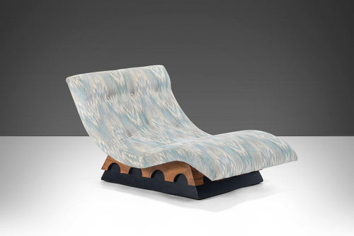 Original Sky Blue Jack Lenor Larsen Flame Stitch Pattern Wave Lounge Chair by Adrian Pearsall for the Strictly Spanish Line, USA-ABT Modern