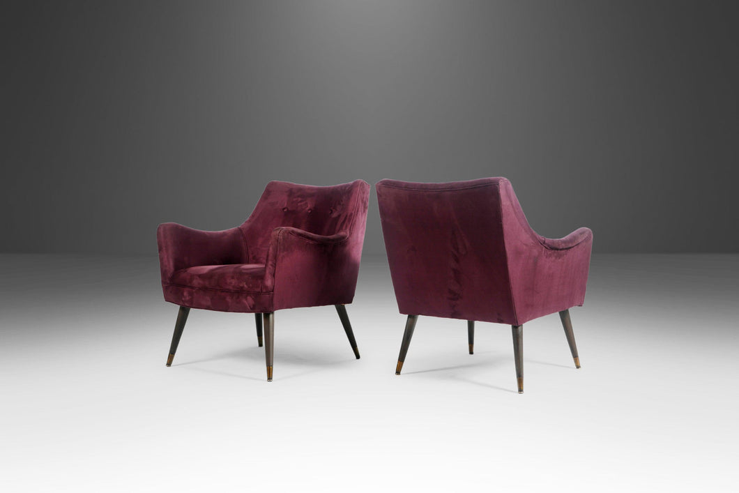 Pair of Mid Century Lounge Chairs in Original Purple Fabric After Paul McCobb, USA, c. 1960's-ABT Modern