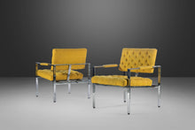 Load image into Gallery viewer, Pair of Tagged Milo Baughman for Thayer Coggin Chrome Lounge Chairs in Tufted Canary, USA, c. 1970&#39;s-ABT Modern
