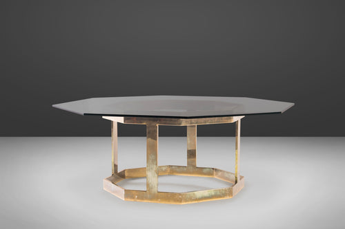 Patinaed Brass Octagonal Coffee Table with an Octagonal Glass Top After Milo Baughman, c. 1970s-ABT Modern