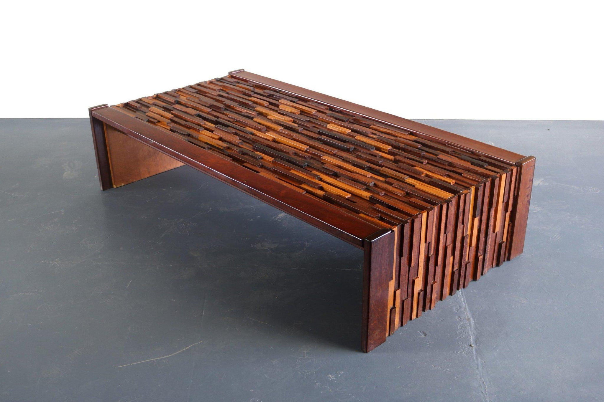 Percival Lafer Rosewood, Walnut, and Teak Coffee Table w/ a Glass Top,