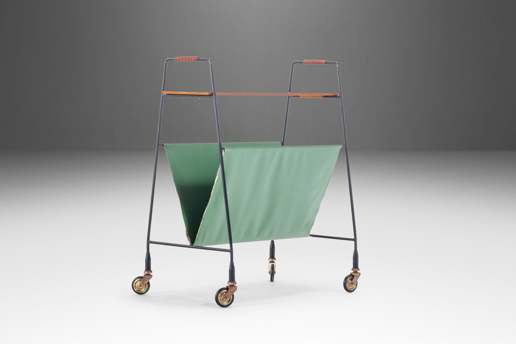 Petite Architectural Magazine Rack on Casters, West Germany, c. 1960's