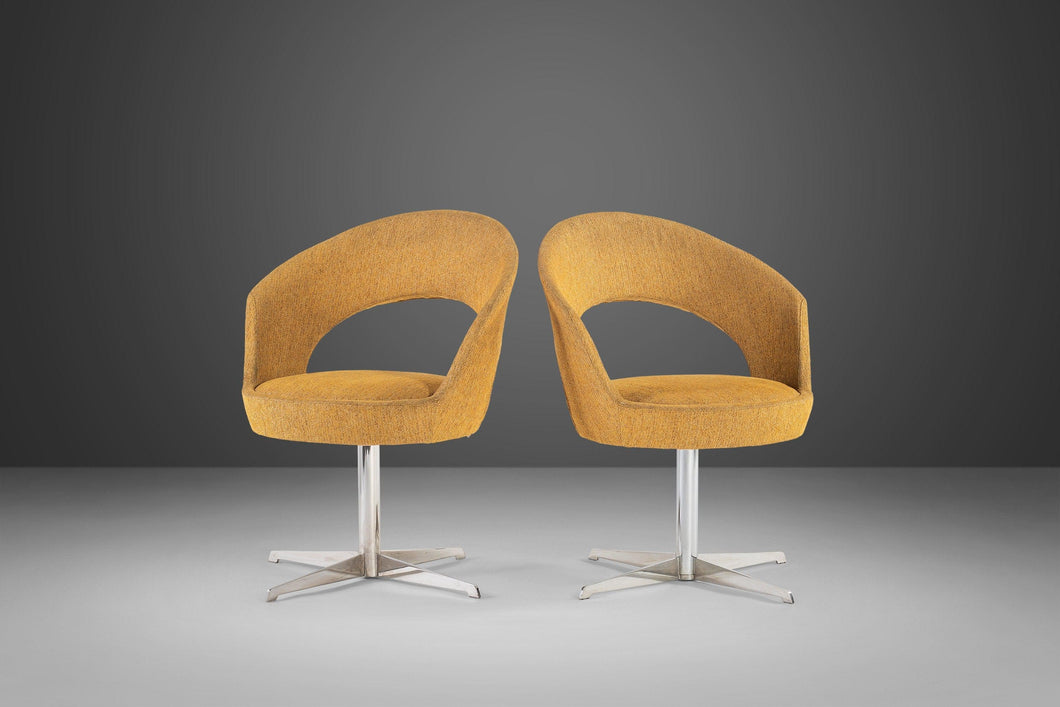 Private Listing for Bidhaus - Set of Two (2) Italian Modern Swiveling Accent Chairs in Original Gold Knit Fabric by E & P Ciani for Aceray, Italy, c. 1980's-ABT Modern