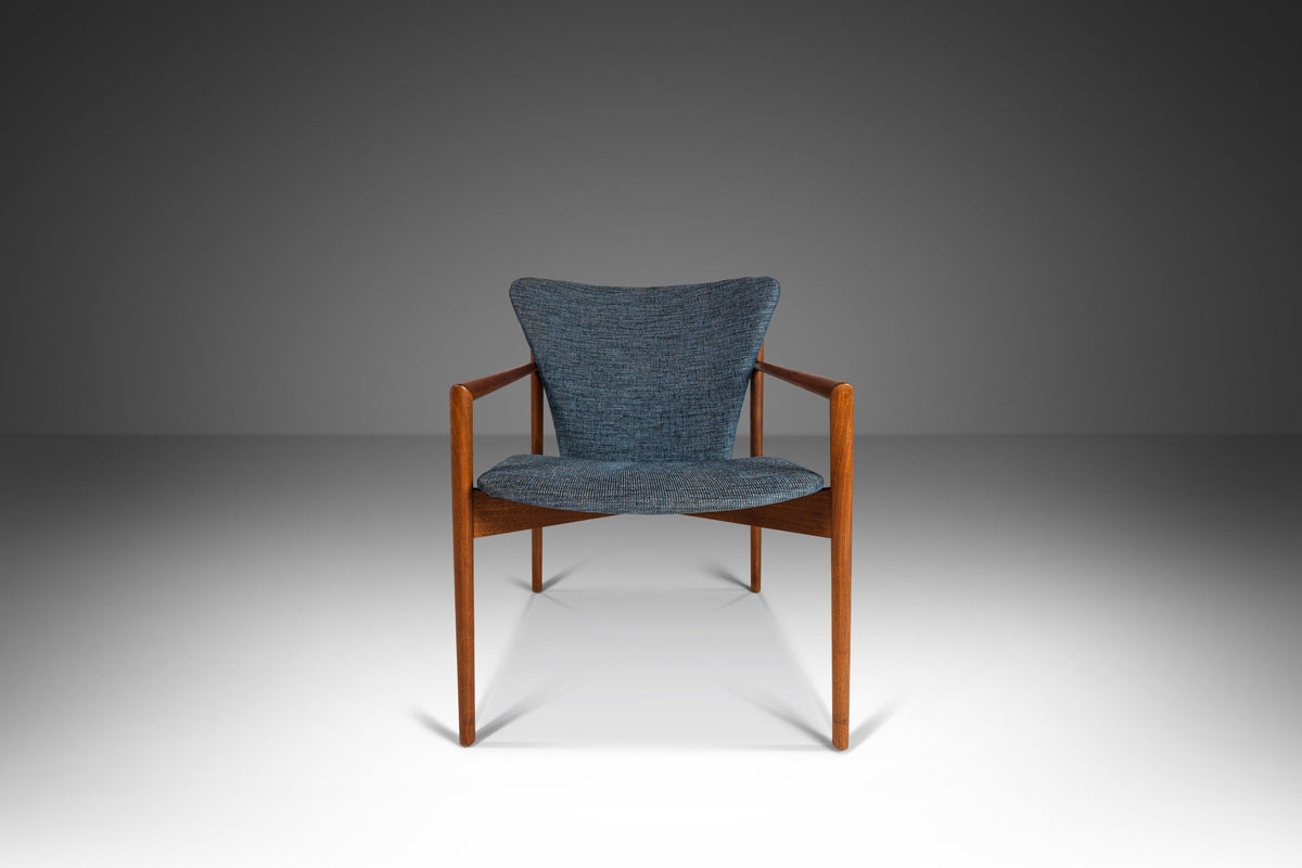 Rare Angular Lounge Chair / Armchair with Sculpted Back in Walnut Afte