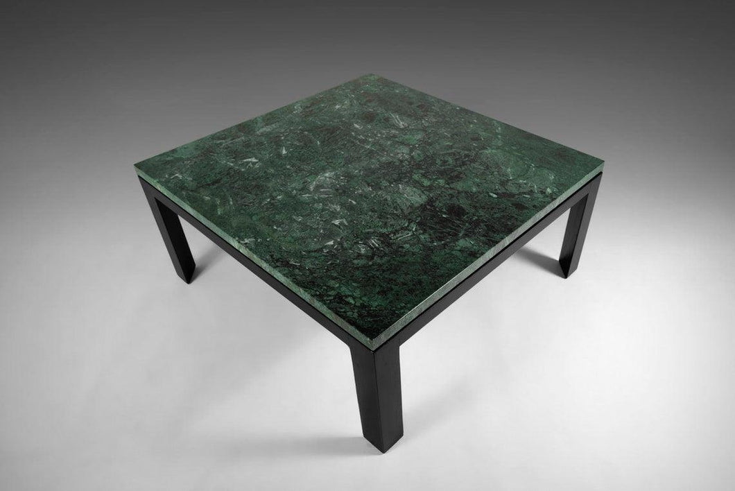 Rare Edward Wormley for Dunbar Green Marble Cocktail Table / Coffee Table Set on an Ebony Black Base, c. 1950-ABT Modern