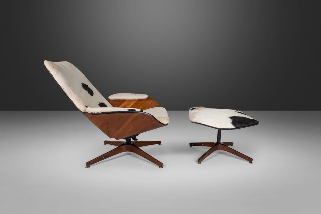 Rare Lounge Chair and Ottoman by George Mulhauser for Plycraft in Cowhide, USA, c. 1960's-ABT Modern