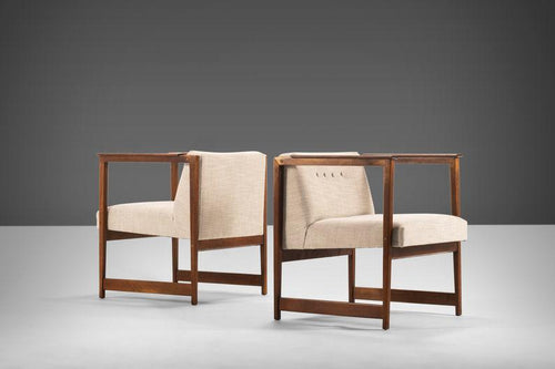 Rare Set of Two (2) Lounge Chairs by Lawrence Peabody for Richard Nemschoff in Walnut and Oatmeal Fabric, c. 1955-ABT Modern