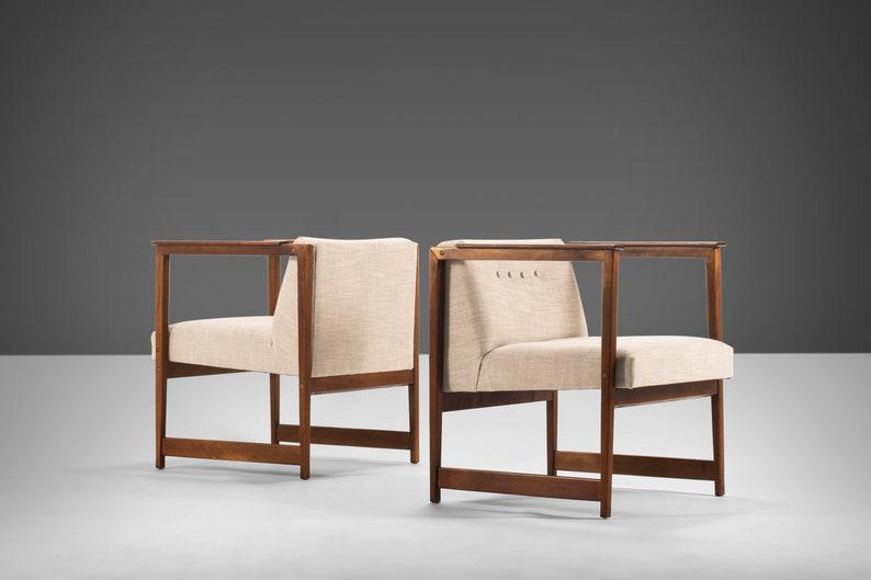 Rare Set of Two (2) Lounge Chairs by Lawrence Peabody for Richard Nemschoff in Walnut and Oatmeal Fabric, c. 1955-ABT Modern
