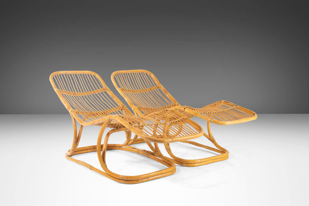 Rare Set of Two (2) Rattan Lounge Chairs / Chaise Lounges Attributed to Tito Agnoli for Pierantonio Bonacina, Italy, c. 1963-ABT Modern