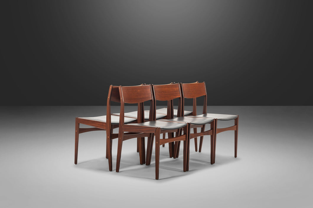 Rental of the Set of Six (6) Danish Modern Dining Chairs in Teak & Naugahyde by Poul Volther for Frem Røjle, Denmark, c. 1960's-ABT Modern