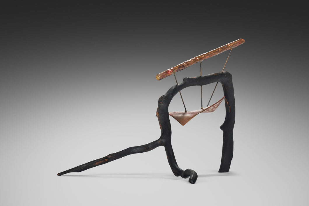 'Rooted in the Earth' Organic Sculptural Art Composed of Ebonized Wood and Patinaed Copper, Anon., c. 1960s-ABT Modern