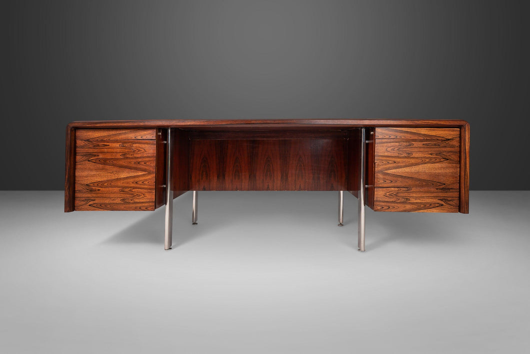 Rosewood Executive Desk After Ste. Marie & Laurent with Chrome Legs and Vinyl Top, c. 1960s-ABT Modern
