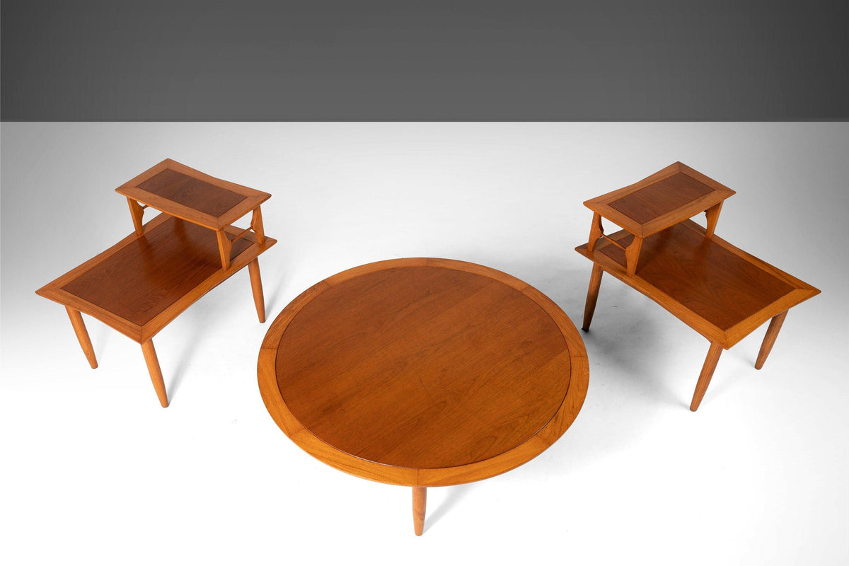 Round Coffee Table and Pair of 2-Tier End Tables Attributed to Lubbert
