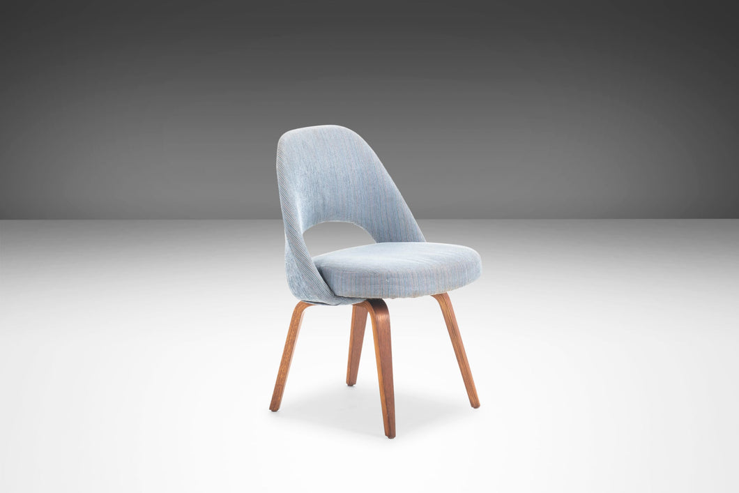 Saarinen Executive Armless Chair with Bentwood Legs In Gorgeous Original Blue Knoll Fabric, USA-ABT Modern