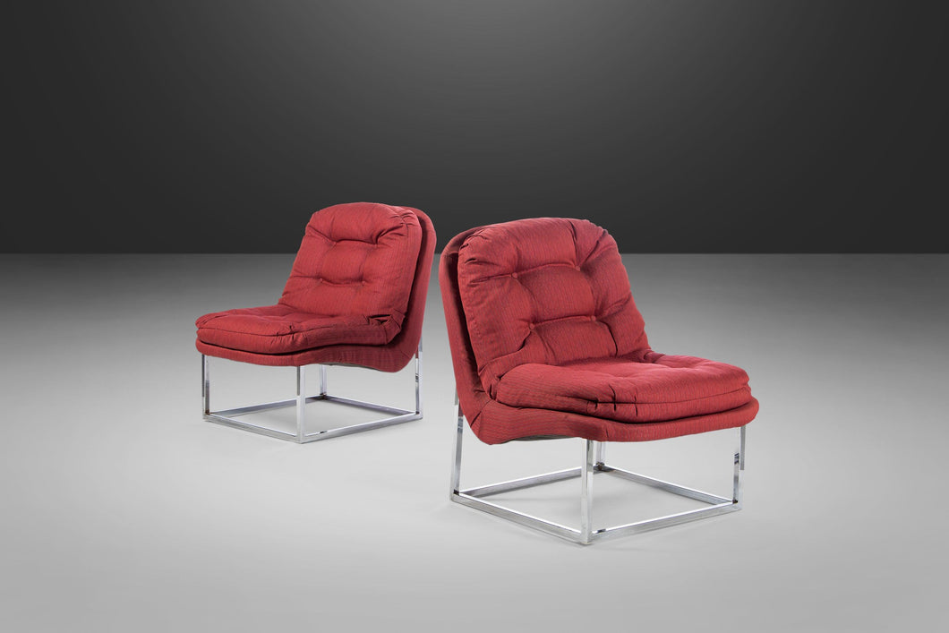 Scoop Lounge Chairs with Sturdy Chrome Bases, Attributed to Milo Baughman, USA, c. 1970's-ABT Modern