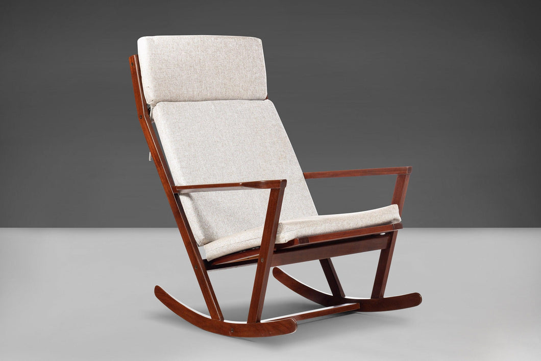 Sculptural Rocking Chair by Poul Volther for Frem Rojle in Afromosia Wood - Newly Upholstered, c. 1960s-ABT Modern