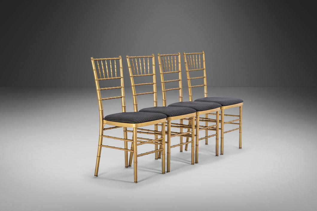 Set of 4 Bamboo Hollywood Regency Dining Chairs Powder Coated in Gold, c. 1970's-ABT Modern