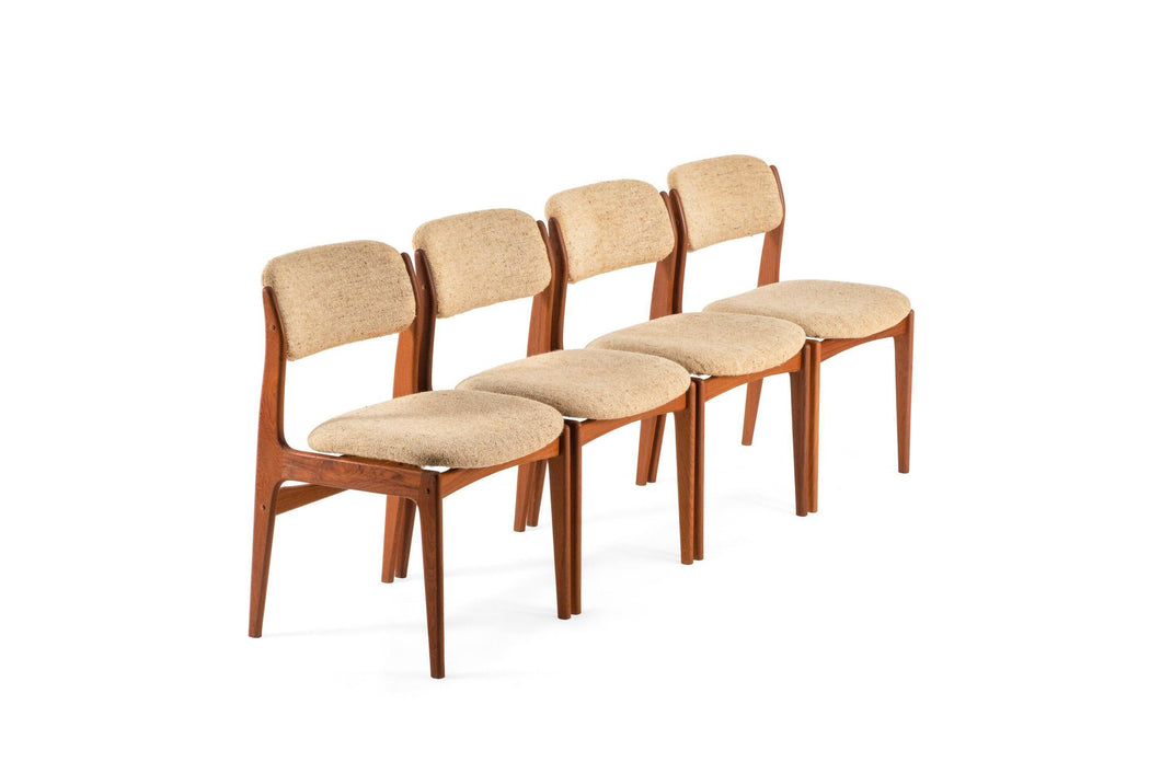 Set of 4 Benny Linden Dining Chairs in Teak with Original Oatmeal Knit Fabric-ABT Modern