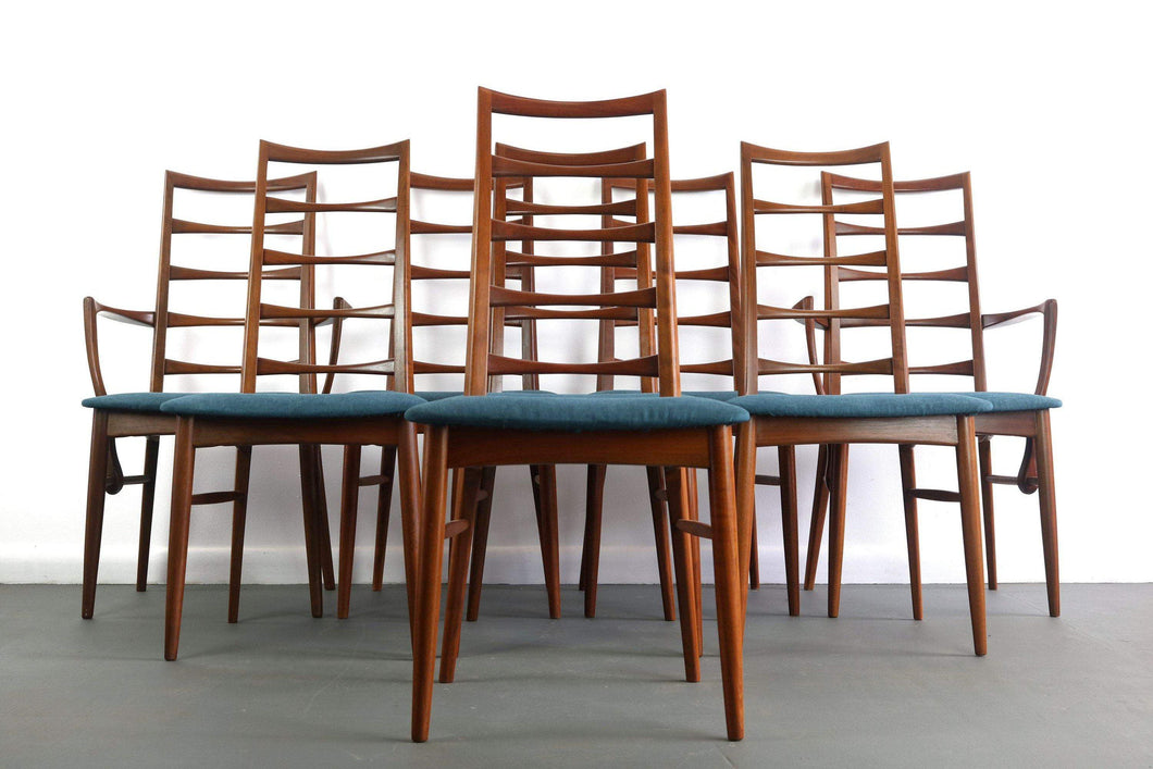 Set of 8 Danish Modern Teak Ladder Back Niels Koefoeds Dining Chairs Hornslet-ABT Modern