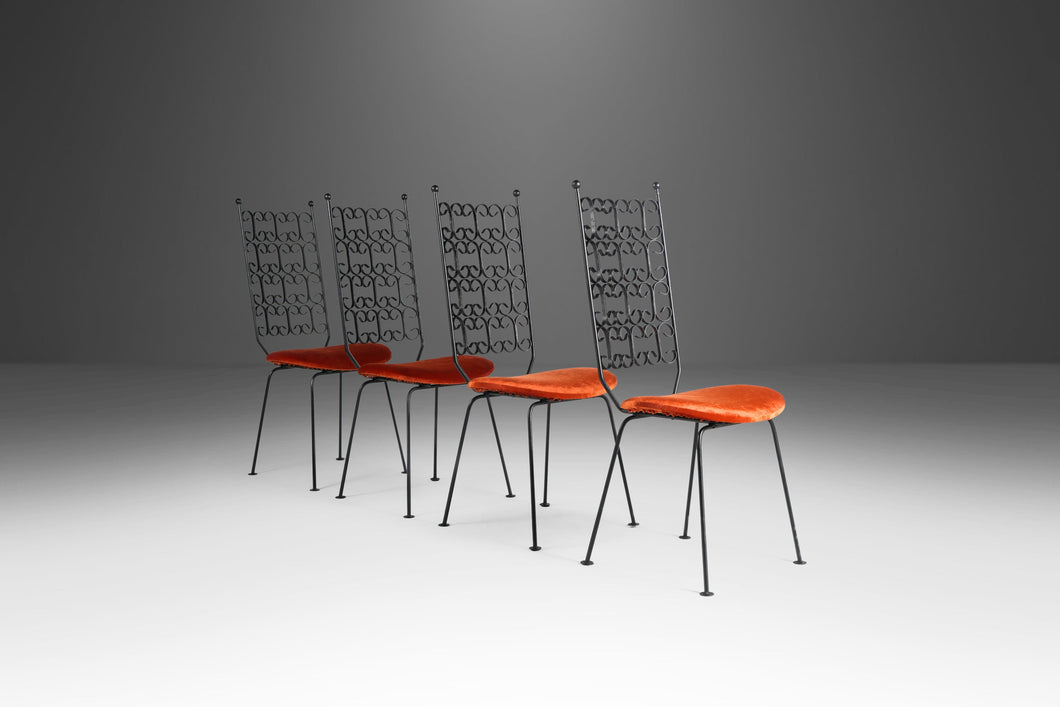 Set of Four (4) Arthur Umanoff Grenada Collection Wrought Iron Dining Chairs, USA, c. 1960's-ABT Modern