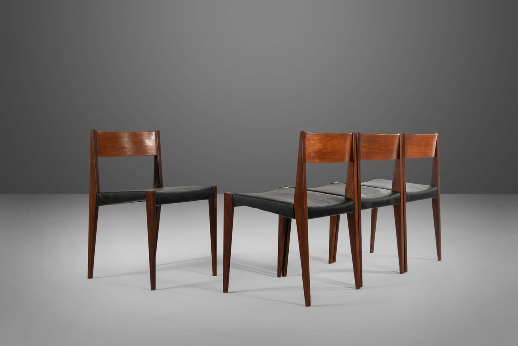 Set of Four (4) Cado PIA Danish Modern Dining Chairs in Black Vinyl, 1960s-ABT Modern