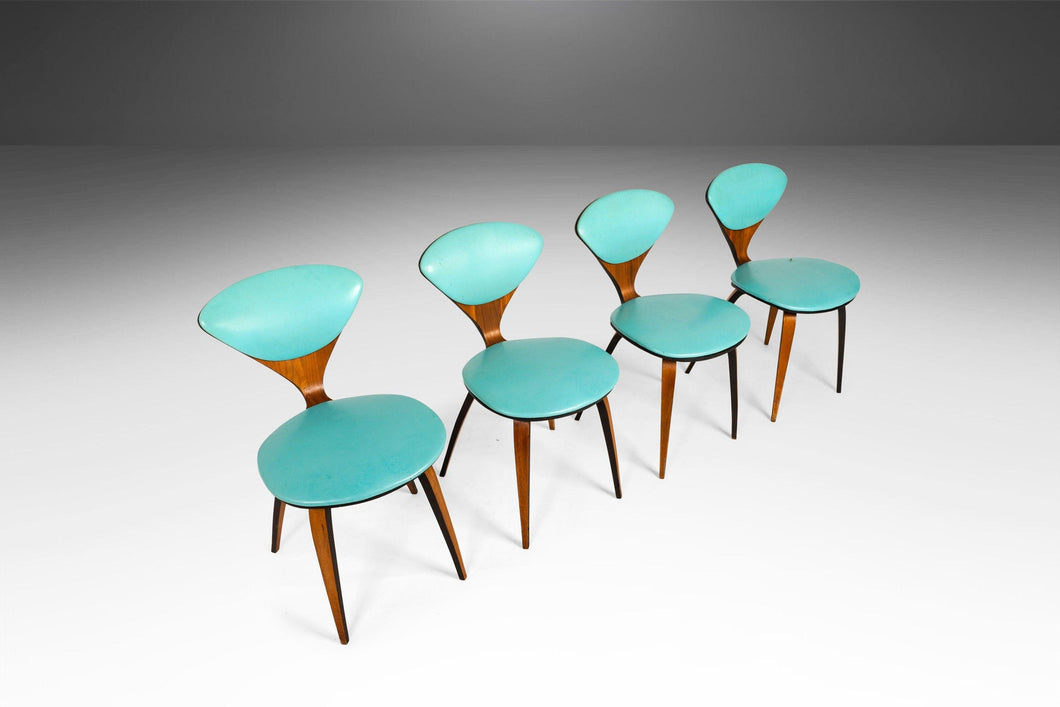 Set of Four (4) Dining Chairs by Norman Cherner for Plycraft in Teal Fabric, USA, c. 1964-ABT Modern