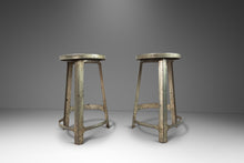 Load image into Gallery viewer, Set of Four (4) French Hammered Solid Aluminum Industrial Counter Height Bar Stools, France, c. 1950&#39;s-ABT Modern

