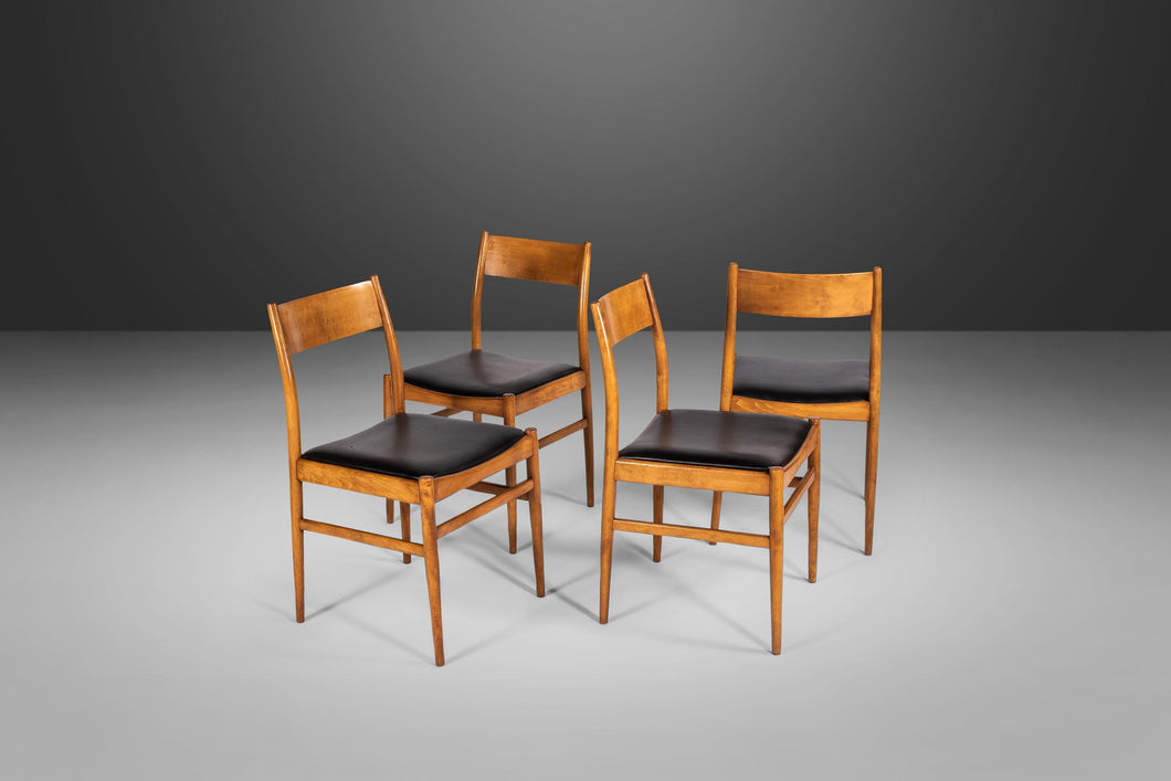 Set of Four (4) Mid Century Danish Modern Contoured Honey Oak Dining Chairs, Italy, c. 1960s-ABT Modern