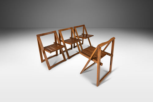 Set of Four (4) Mid Century Modern Folding Chairs in Walnut for Romanian Drop Leaf Table, Romania, c. 1960's-ABT Modern