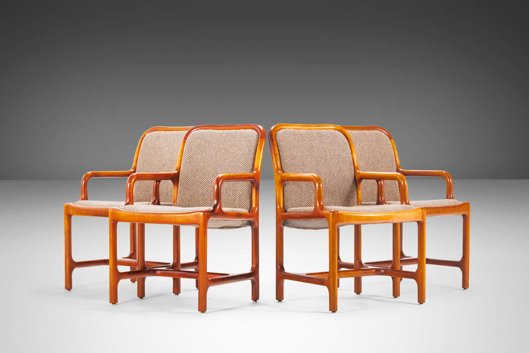 Set of Four (4) Mid Century Modern Pretzel Chairs in Oak and Original Tweed, USA, c. 1960's-ABT Modern