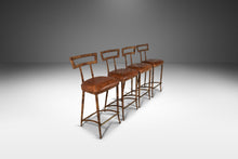 Load image into Gallery viewer, Set of Four (4) Mid Century Modern Substantial Campaign Bar Height Bar Stools Attributed to Maitland-Smith, c. 1980&#39;s-ABT Modern
