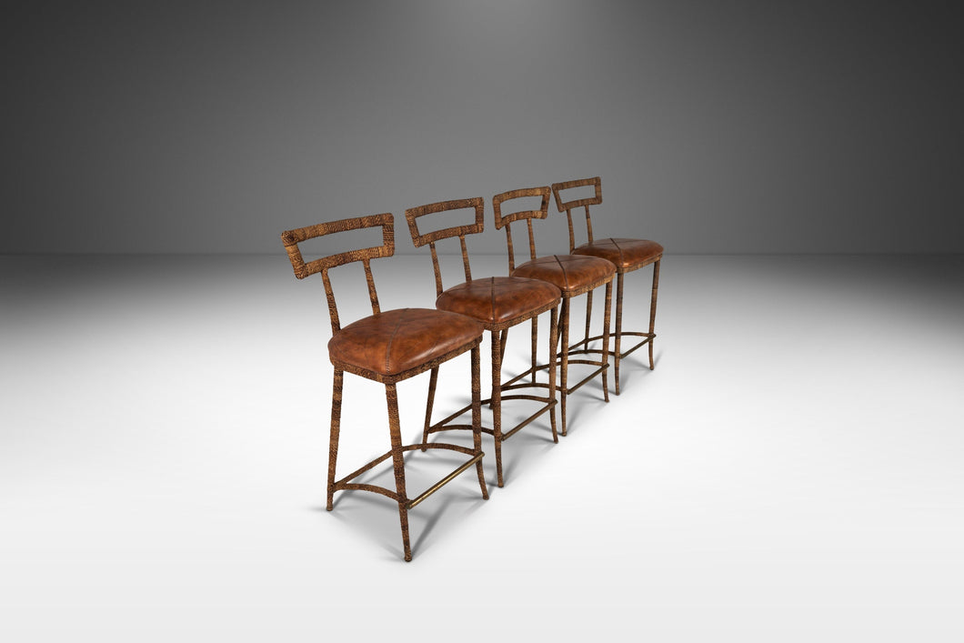 Set of Four (4) Mid Century Modern Substantial Campaign Bar Height Bar Stools Attributed to Maitland-Smith, c. 1980's-ABT Modern