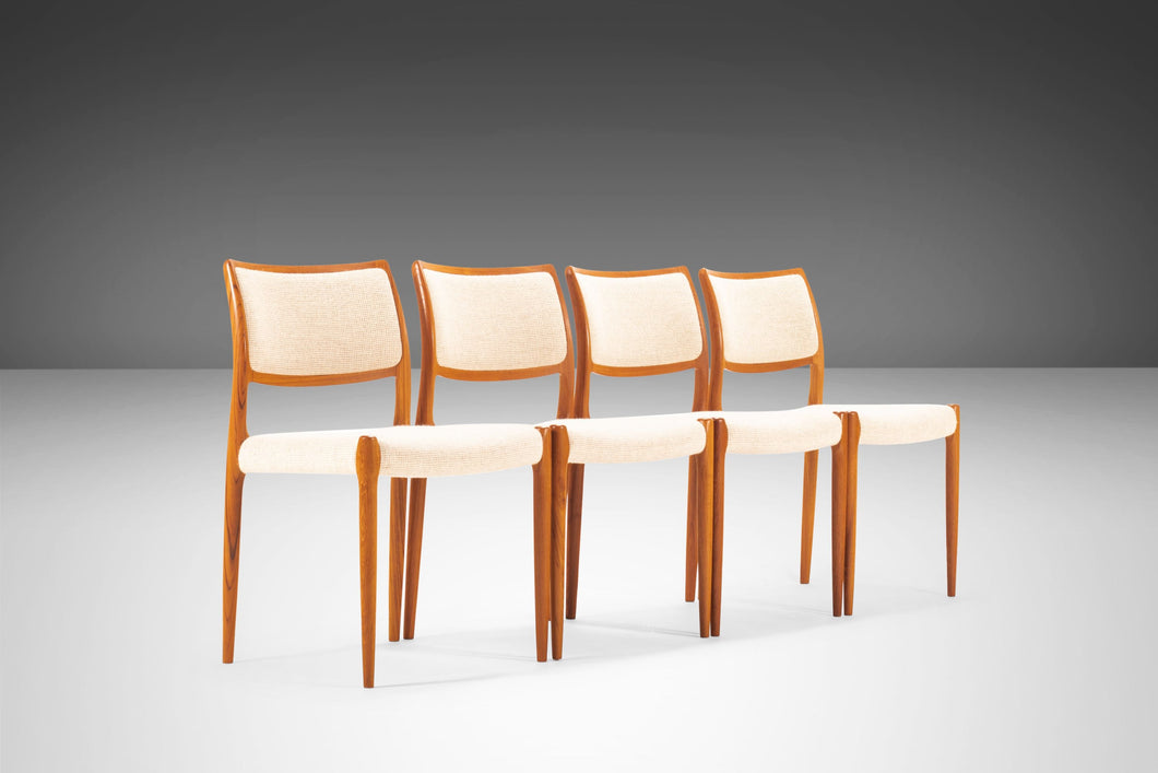 Set of Four (4) Model 80 Dining Chairs in Teak w/ Original Upholstery by Niels Otto Møller for J.L. Møller Mobelfabrik, Denmark, c. 1960's-ABT Modern