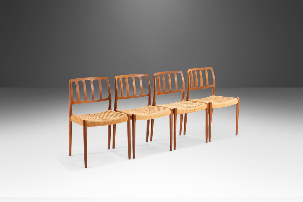 Set of Four (4) Model 83 Teak Dining Chairs Niels Otto Møller for J.L. Møller w/ Paper Cord Seats, Denmark, c. 1970's-ABT Modern