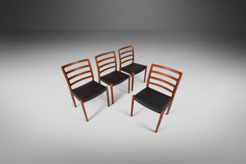 Set of Four (4) Model 85 Dining Chairs in Teak & Leather by Niels Møller for J.L. Møller Mobelfabrik, Denmark, c. 1960's-ABT Modern