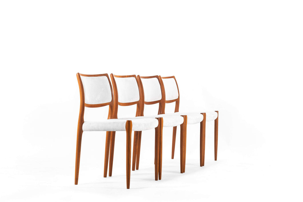Set of Four (4) Moller Model 80 Dining Chairs in Teak and Original Fabric-ABT Modern