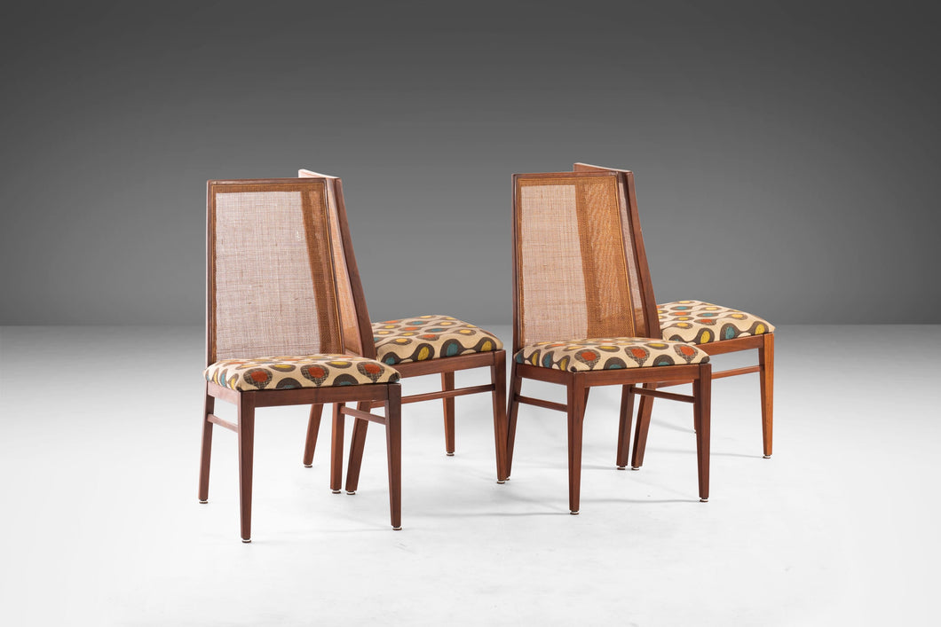 Set of Four (4) Rare Cane Back Dining Chairs by Foster McDavid in Walnut, USA, 1960's-ABT Modern