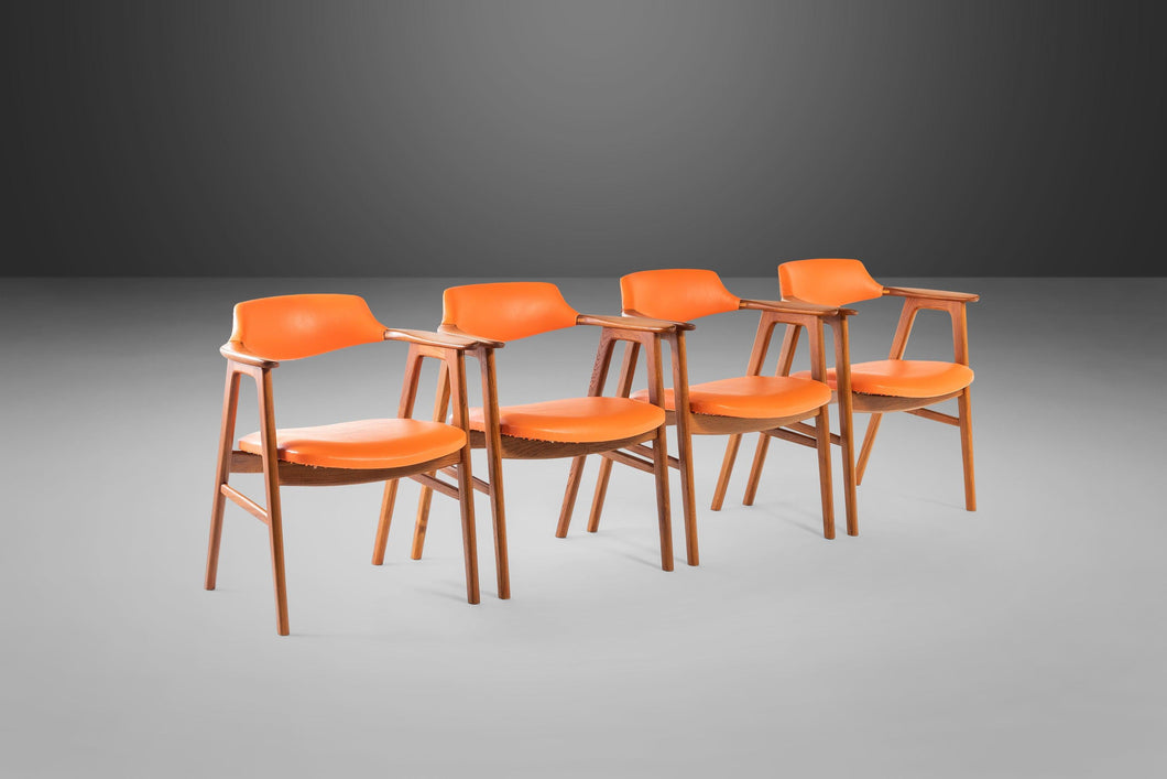 Set of Four (4) Rare Model 42 Arm Chairs in Teak and Vinyl by Erik Kirkegaard for Høng Stolefabrik, Denmark, c. 1950's-ABT Modern