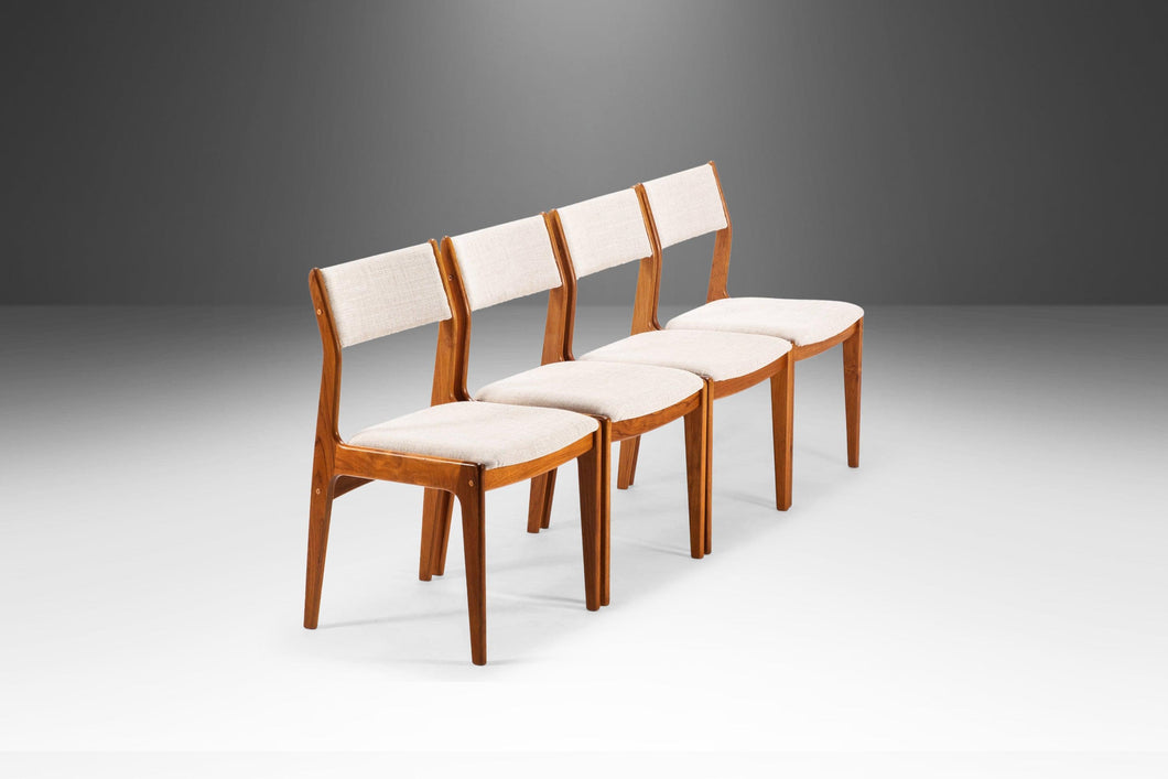Set of Four (4) Scandinavian Styled Teak Dining Chairs w/ Oatmeal Fabric by D-SCAN, c. 1970's-ABT Modern