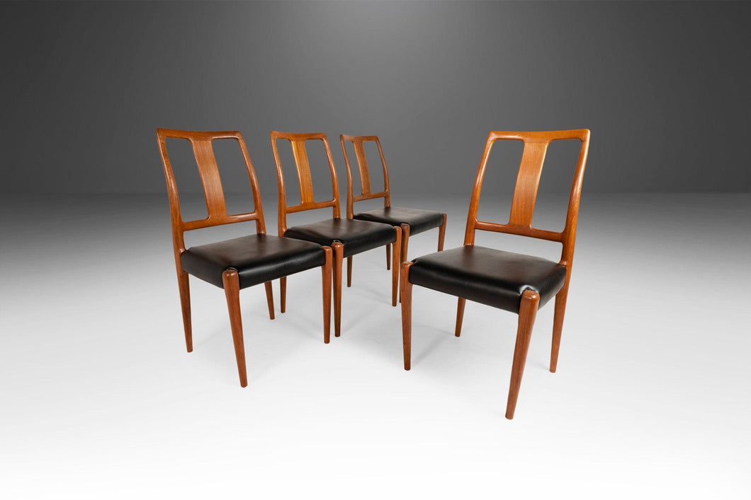 Set of Four (4) Teak Dining Chair by D-SCAN Newly Upholstered in Black Vinyl, c. 1970's-ABT Modern