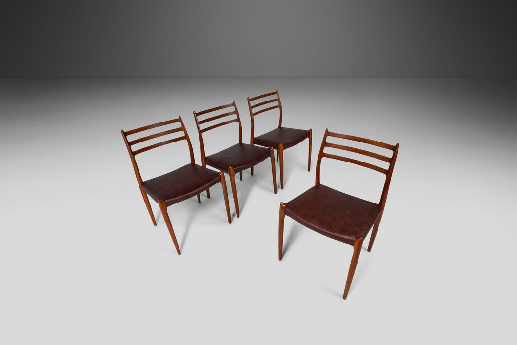 Set of Four (4) Teak Møller Model 78 Dining Chairs in Leather by J.L. Møllers Møbelfabrik, Denmark, c. 1960's-ABT Modern