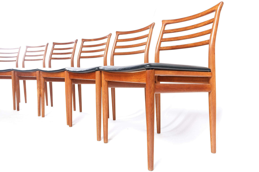 Set of Six (6) Danish Modern Erling Torvits Dining Chairs in Teak w/ Black Leather Seats, Denmark-ABT Modern
