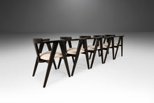 Load image into Gallery viewer, Set of Six (6) Ebonized Oak Compass Dining Chairs after Alan Gould for Knoll in New Boucle Upholstery, USA, c. 1960&#39;s-ABT Modern
