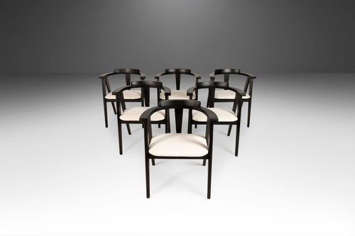 Set of Six (6) Ebonized Oak Compass Dining Chairs after Alan Gould for Knoll in New Boucle Upholstery, USA, c. 1960's-ABT Modern