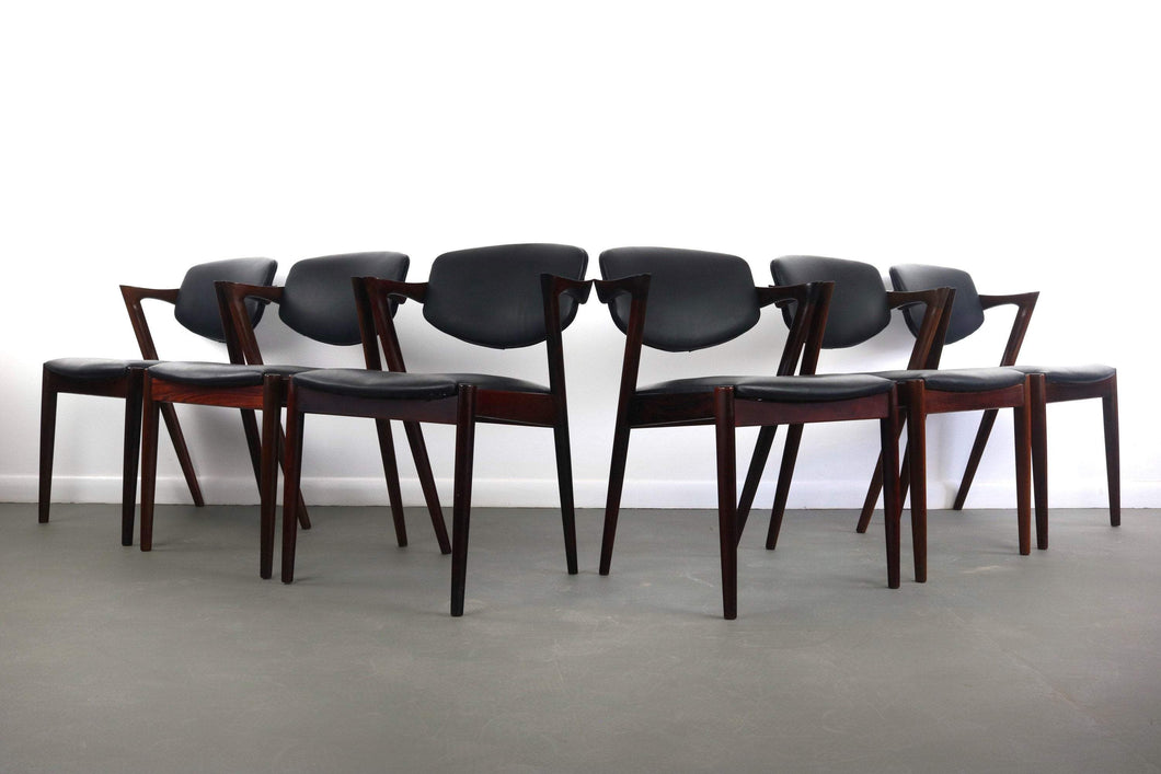 Set of Six ( 6 ) Kai Kristiansan Model 42 Dining Chairs in Rosewood and Leather-ABT Modern
